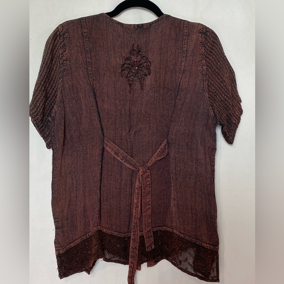 Vintage Daisy Leisure women's S/M burgundy embroidered sequinned button blouse - Picture 6 of 16